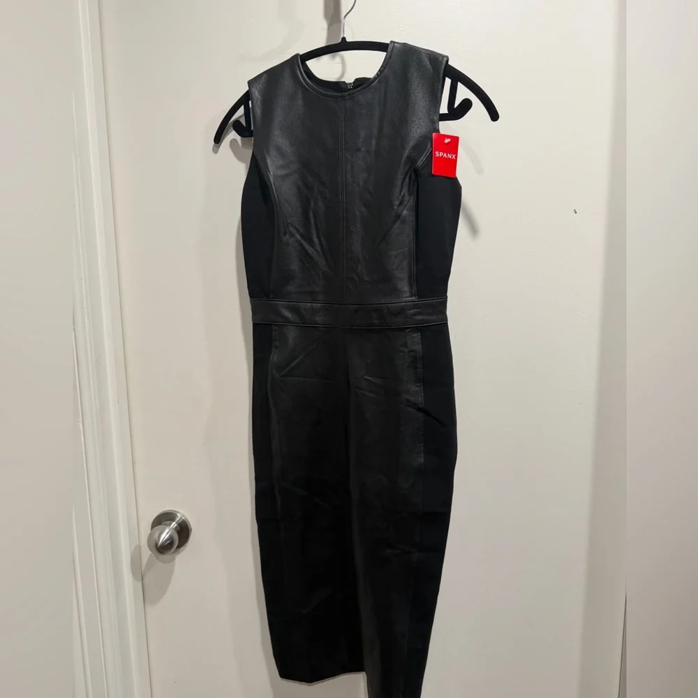 SPANX Black Faux Leather Panel Dress NWT - Picture 1 of 5